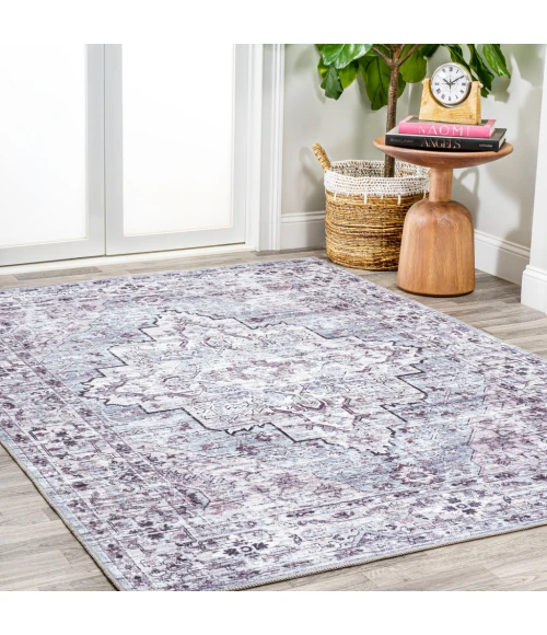 Didim Boho Gray Medallion Washable Gray/Purple 3 ft. x 5 ft. Area Rug