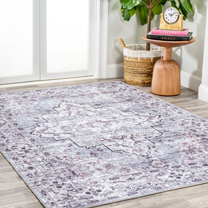 Didim Boho Gray Medallion Washable Gray/Purple 4 ft. x 6 ft. Area Rug