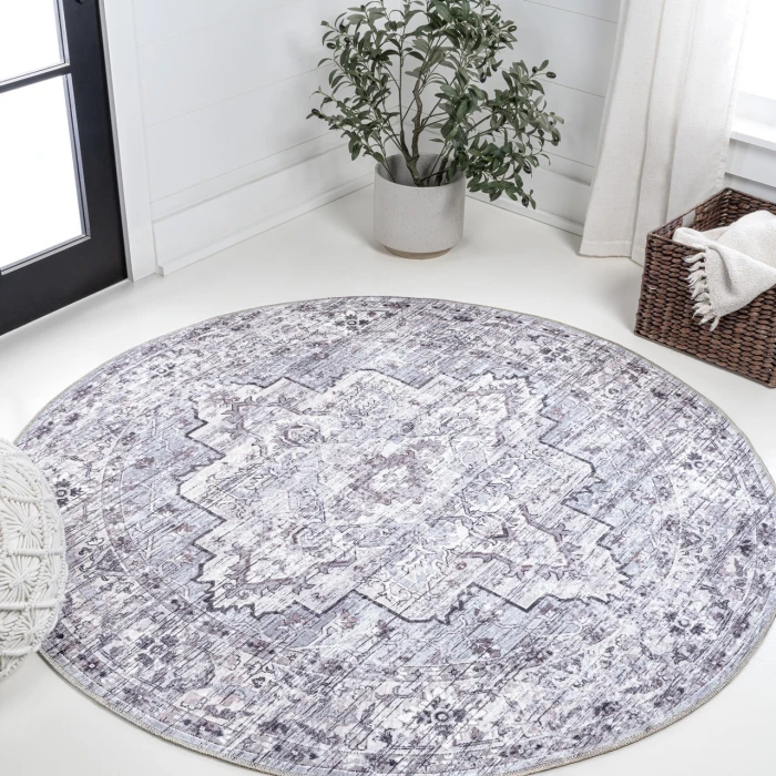 Jonathan Y WASHABLE Gray WSH102A 5ft.3in. Round Rug