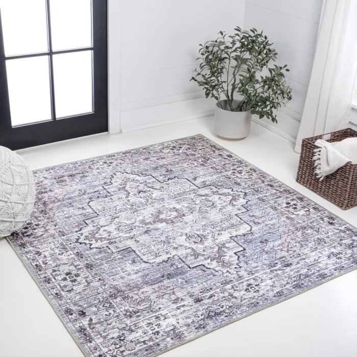 Jonathan Y WASHABLE Gray WSH102A 5ft.3in. Square Rug