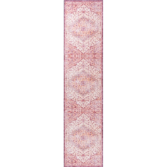 Alacati Ogee Medallion Washable Red/Orange/Cream 2 ft. x 8 ft. Runner Rug