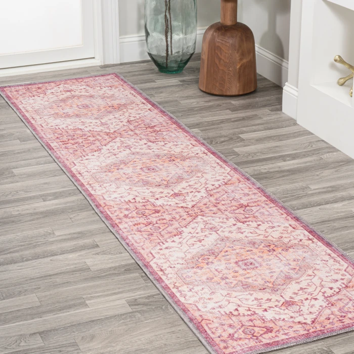 Alacati Ogee Medallion Washable Red/Orange/Cream 2 ft. x 8 ft. Runner Rug