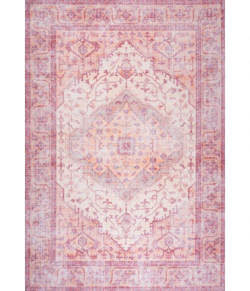Alacati Ogee Medallion Washable Red/Orange/Cream 5 ft. x 8 ft. Area Rug
