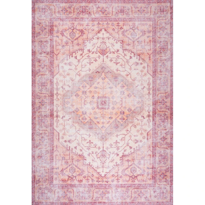Alacati Ogee Medallion Washable Red/Orange/Cream 4 ft. x 6 ft. Area Rug