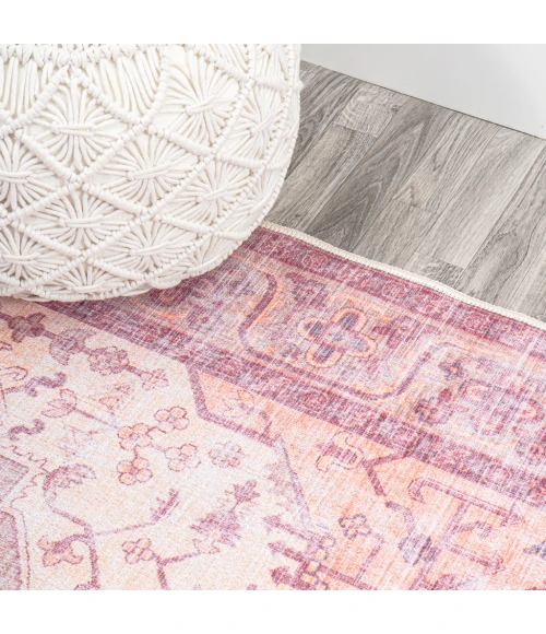 Alacati Ogee Medallion Washable Red/Orange/Cream 5 ft. x 8 ft. Area Rug