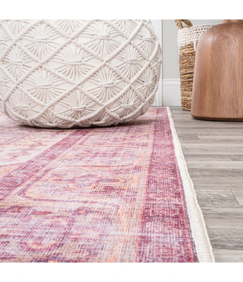 Alacati Ogee Medallion Washable Red/Orange/Cream 5 ft. x 8 ft. Area Rug