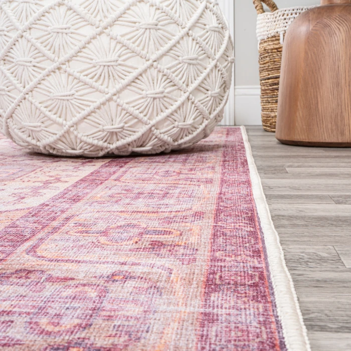 Alacati Ogee Medallion Washable Red/Orange/Cream 4 ft. x 6 ft. Area Rug