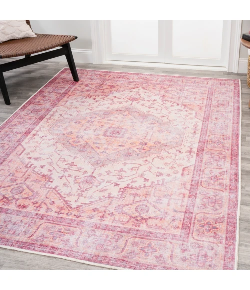 Alacati Ogee Medallion Washable Red/Orange/Cream 5 ft. x 8 ft. Area Rug