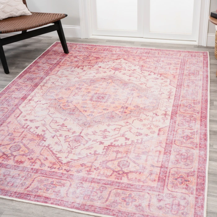 Alacati Ogee Medallion Washable Red/Orange/Cream 4 ft. x 6 ft. Area Rug