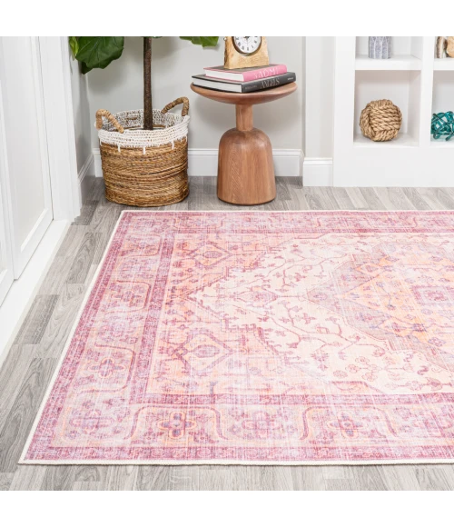 Alacati Ogee Medallion Washable Red/Orange/Cream 5 ft. x 8 ft. Area Rug