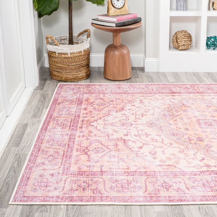 Alacati Ogee Medallion Washable Red/Orange/Cream 4 ft. x 6 ft. Area Rug