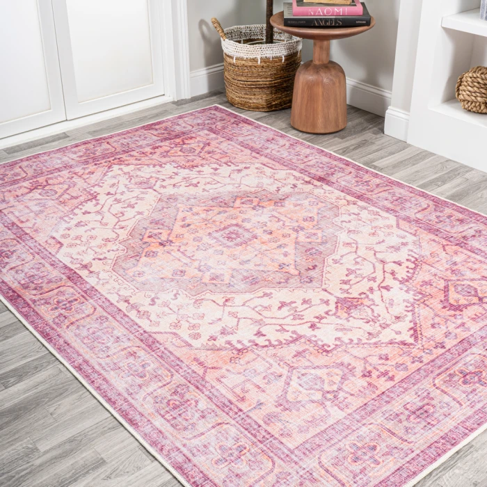 Alacati Ogee Medallion Washable Red/Orange/Cream 4 ft. x 6 ft. Area Rug