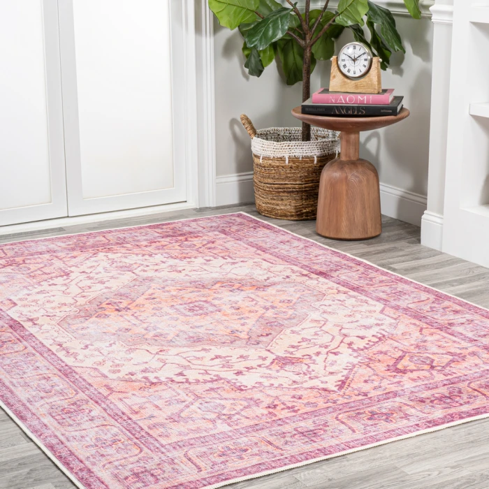 Alacati Ogee Medallion Washable Red/Orange/Cream 4 ft. x 6 ft. Area Rug