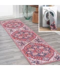Cirali Ornate Large Medallion Washable Red/Navy 2 ft. x 8 ft. Runner Rug