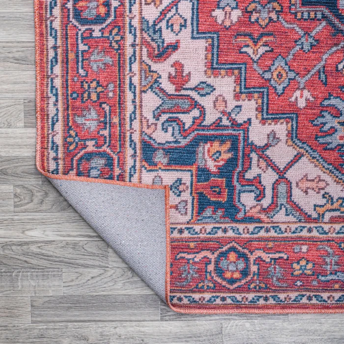 Cirali Ornate Large Medallion Washable Red/Navy 5 ft. x 8 ft. Area Rug
