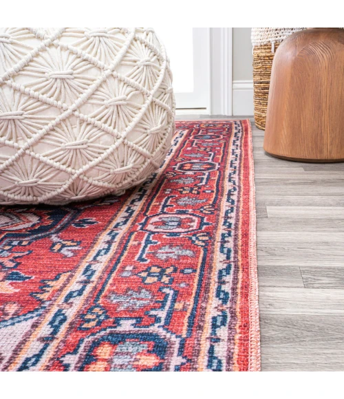 Cirali Ornate Large Medallion Washable Red/Navy 3 ft. x 5 ft. Area Rug