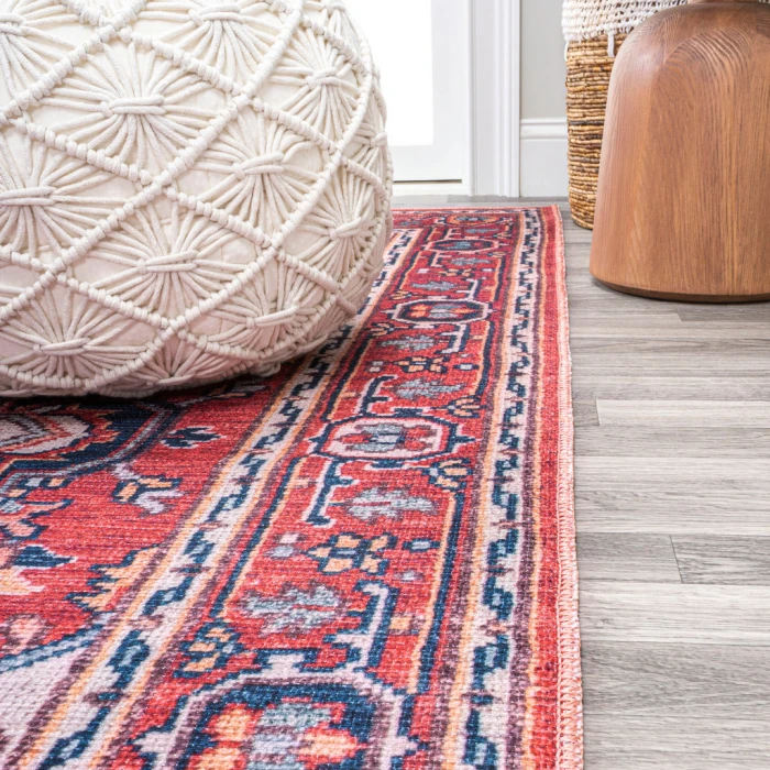 Cirali Ornate Large Medallion Washable Red/Navy 5 ft. x 8 ft. Area Rug