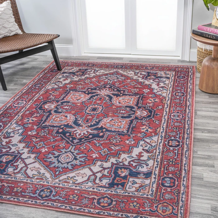 Cirali Ornate Large Medallion Washable Red/Navy 5 ft. x 8 ft. Area Rug