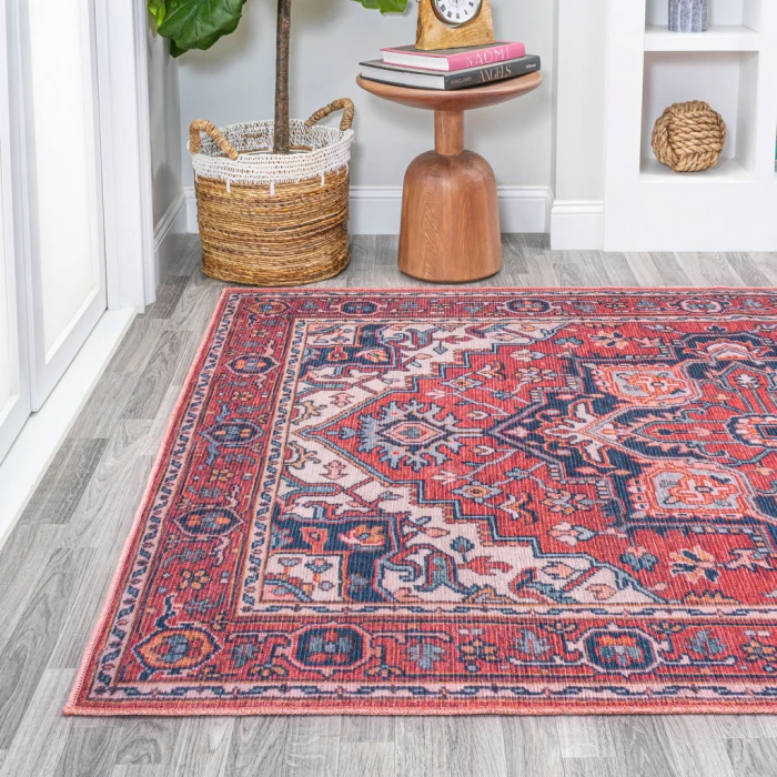Cirali Ornate Large Medallion Washable Red/Navy 5 ft. x 8 ft. Area Rug