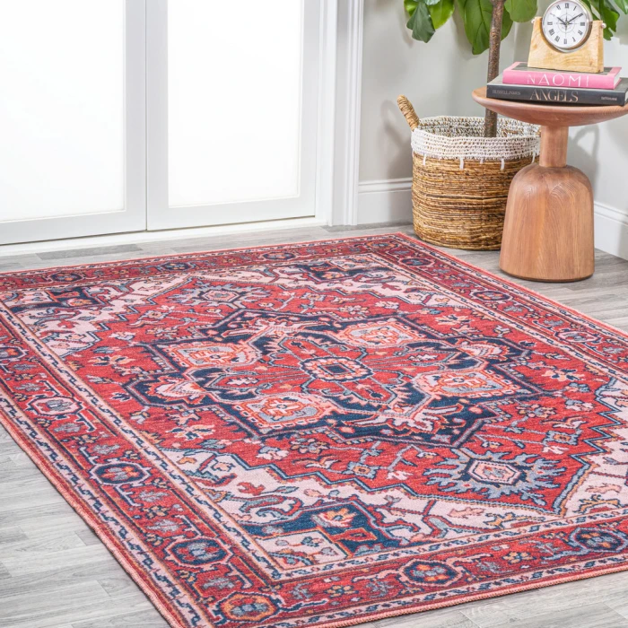 Cirali Ornate Large Medallion Washable Red/Navy 5 ft. x 8 ft. Area Rug