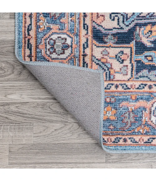 Cirali Ornate Large Medallion Washable Blue/Beige 8 ft. x 10 ft. Area Rug