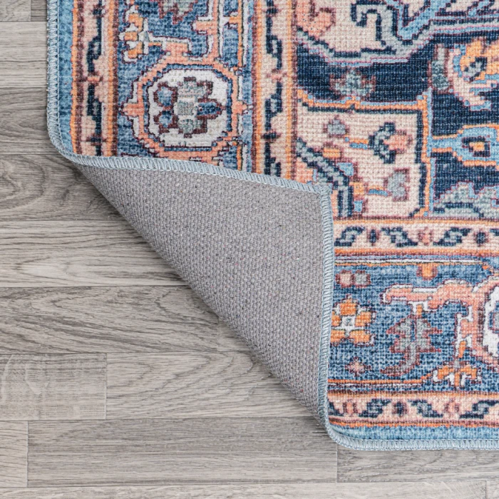 Cirali Ornate Large Medallion Washable Blue/Beige 2 ft. x 8 ft. Runner Rug