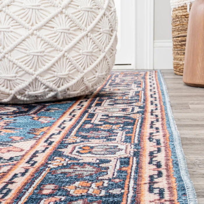 Cirali Ornate Large Medallion Washable Blue/Beige 2 ft. x 8 ft. Runner Rug