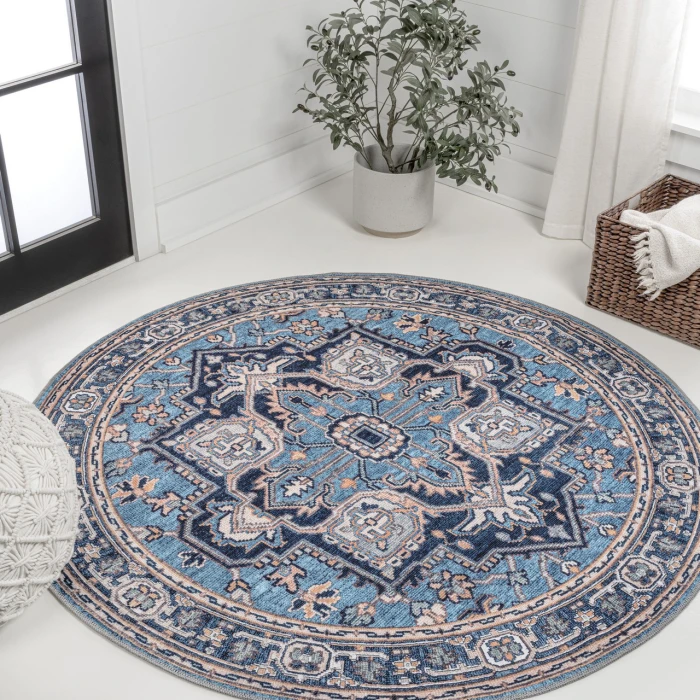 Jonathan Y WASHABLE Blue WSH105B 6ft. Round Rug
