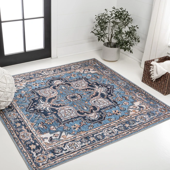 Jonathan Y WASHABLE Blue WSH105B 6ft. Square Rug