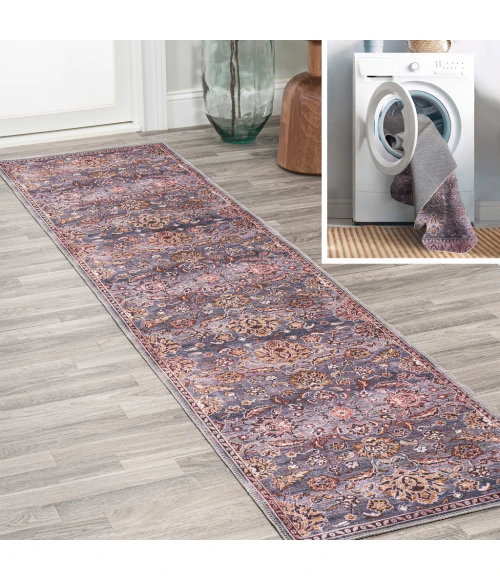 Victoria Ornate Persian All-Over Washable Brown/Gray 2 ft. x 8 ft. Runner Rug