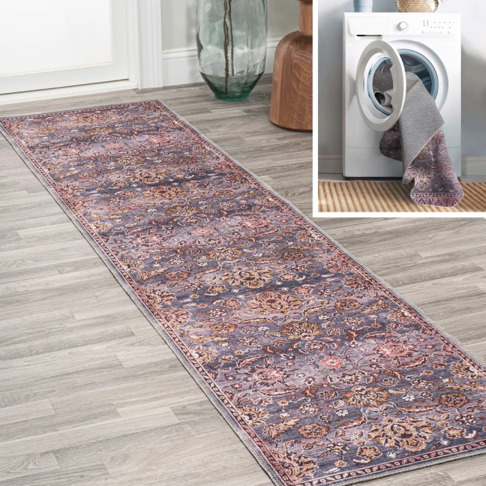 Victoria Ornate Persian All-Over Washable Brown/Gray 2 ft. x 8 ft. Runner Rug