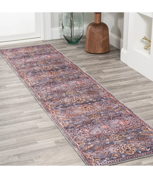 Victoria Ornate Persian All-Over Washable Brown/Gray 2 ft. x 8 ft. Runner Rug