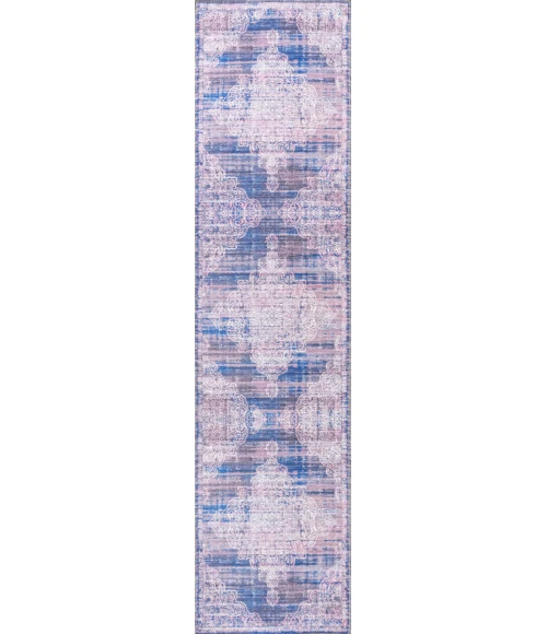 Regis Bohemian Medallion Washable Blue 2 ft. x 8 ft. Runner Rug