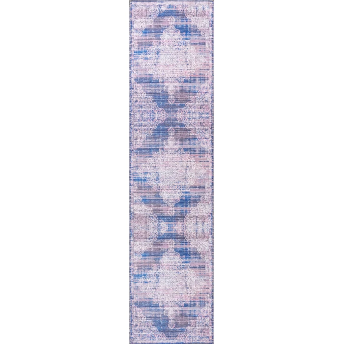 Regis Bohemian Medallion Washable Blue 2 ft. x 8 ft. Runner Rug