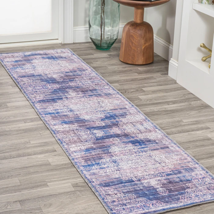 Regis Bohemian Medallion Washable Blue 2 ft. x 8 ft. Runner Rug
