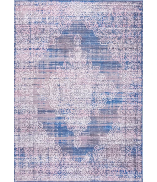 Regis Bohemian Medallion Washable Blue 4 ft. x 6 ft. Area Rug