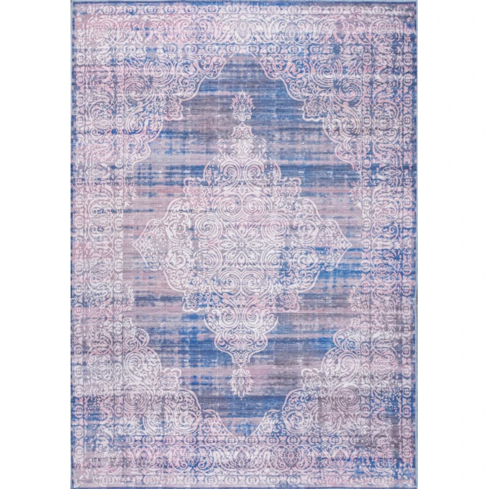 Regis Bohemian Medallion Washable Blue 3 ft. x 5 ft. Area Rug