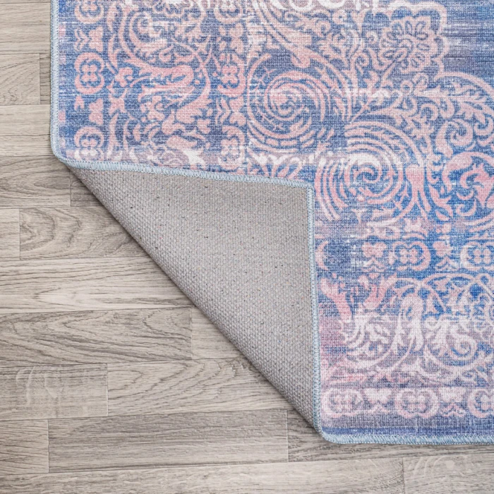 Regis Bohemian Medallion Washable Blue 3 ft. x 5 ft. Area Rug