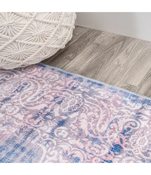 Regis Bohemian Medallion Washable Blue 4 ft. x 6 ft. Area Rug