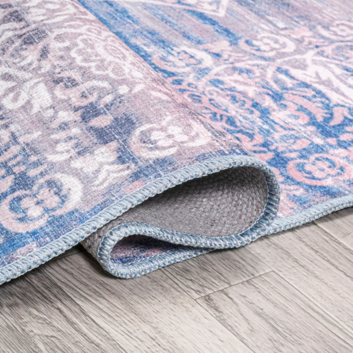Regis Bohemian Medallion Washable Blue 2 ft. x 8 ft. Runner Rug
