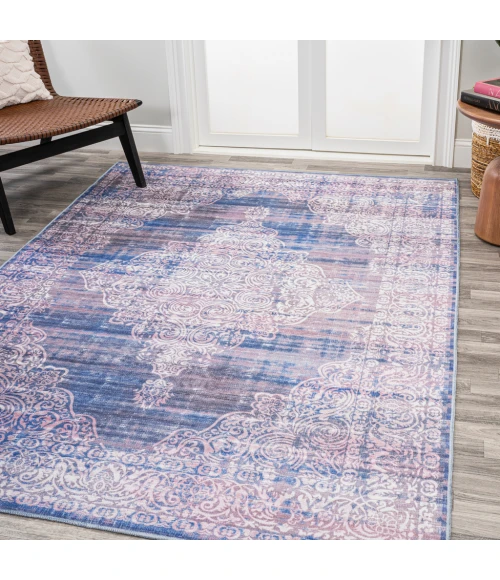 Regis Bohemian Medallion Washable Blue 4 ft. x 6 ft. Area Rug