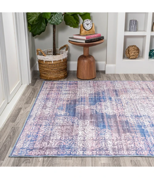 Regis Bohemian Medallion Washable Blue 4 ft. x 6 ft. Area Rug