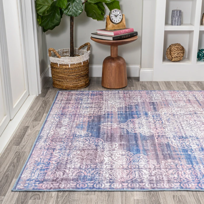 Regis Bohemian Medallion Washable Blue 3 ft. x 5 ft. Area Rug