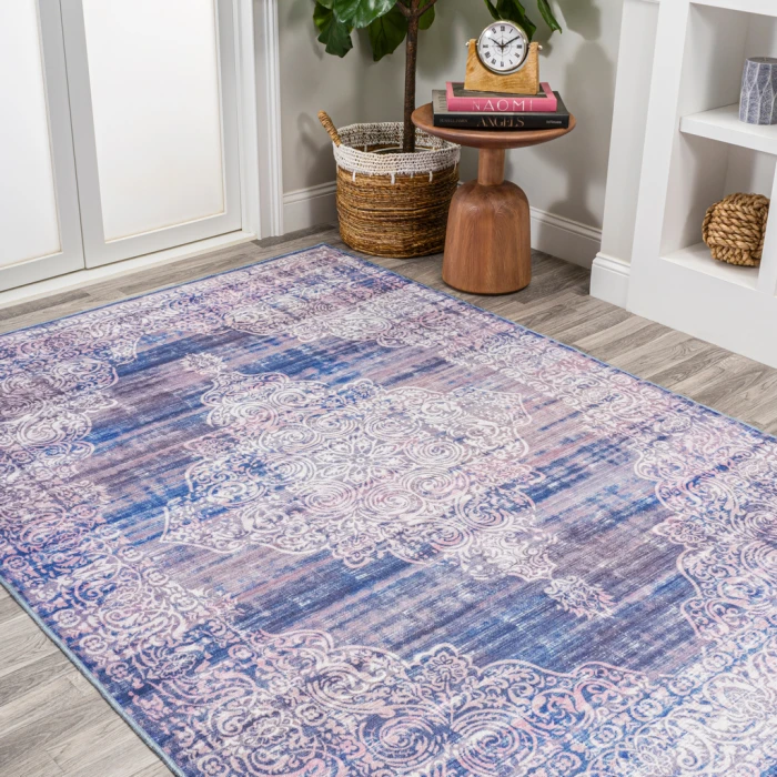 Regis Bohemian Medallion Washable Blue 3 ft. x 5 ft. Area Rug