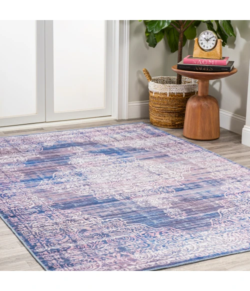 Regis Bohemian Medallion Washable Blue 4 ft. x 6 ft. Area Rug