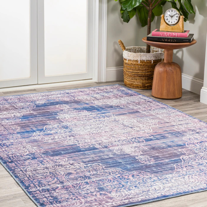 Regis Bohemian Medallion Washable Blue 3 ft. x 5 ft. Area Rug