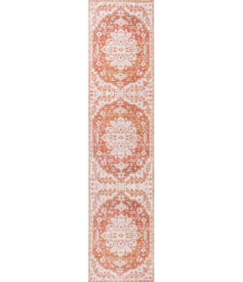 Asa Ornate Medallion Washable Orange/Cream 2 ft. x 8 ft. Runner Rug