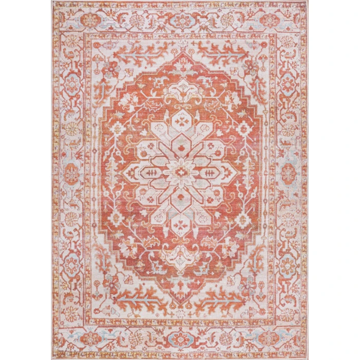 Asa Ornate Medallion Washable Orange/Cream 3 ft. x 5 ft. Area Rug
