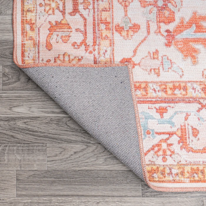 Asa Ornate Medallion Washable Orange/Cream 3 ft. x 5 ft. Area Rug