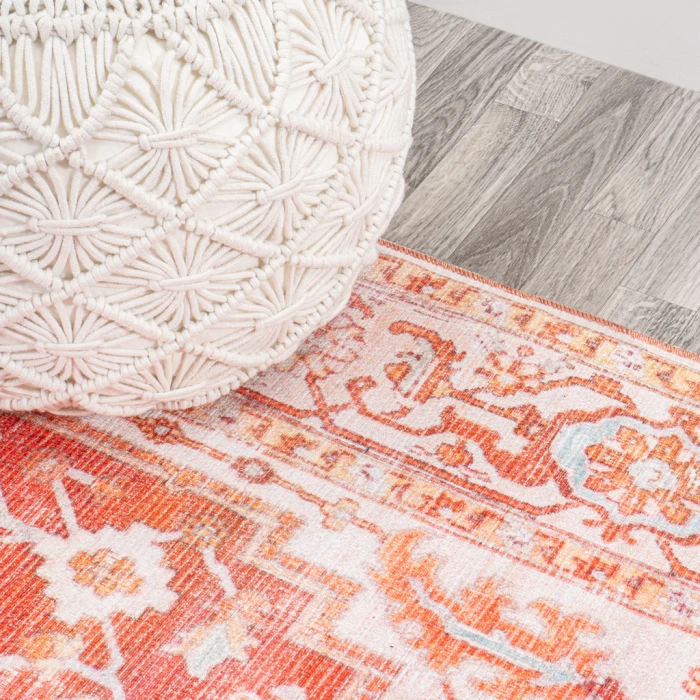 Asa Ornate Medallion Washable Orange/Cream 3 ft. x 5 ft. Area Rug